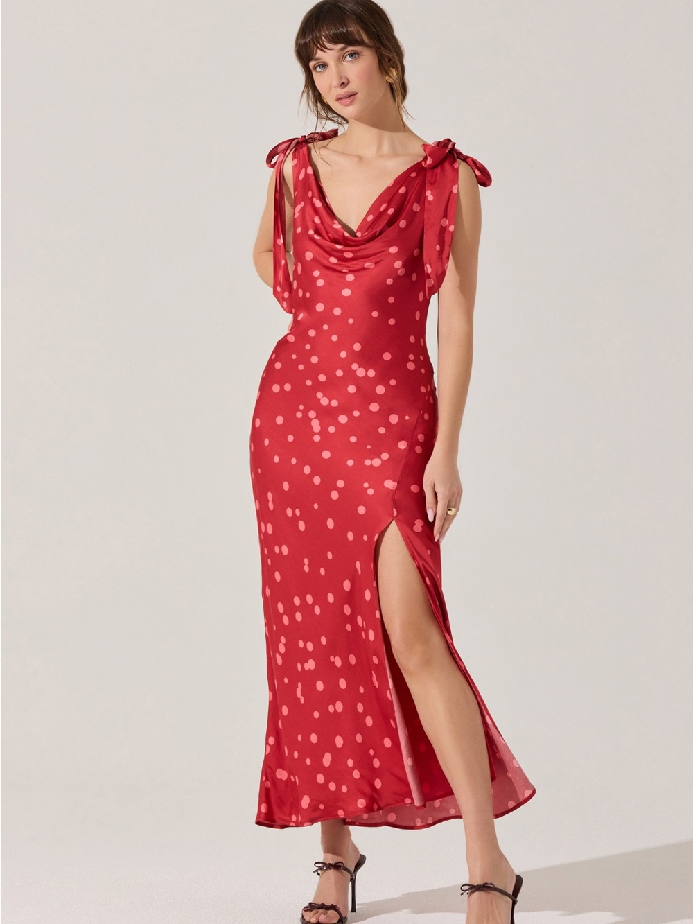 Astr Allexina Satin Cowl Neck Midi Dress Size S